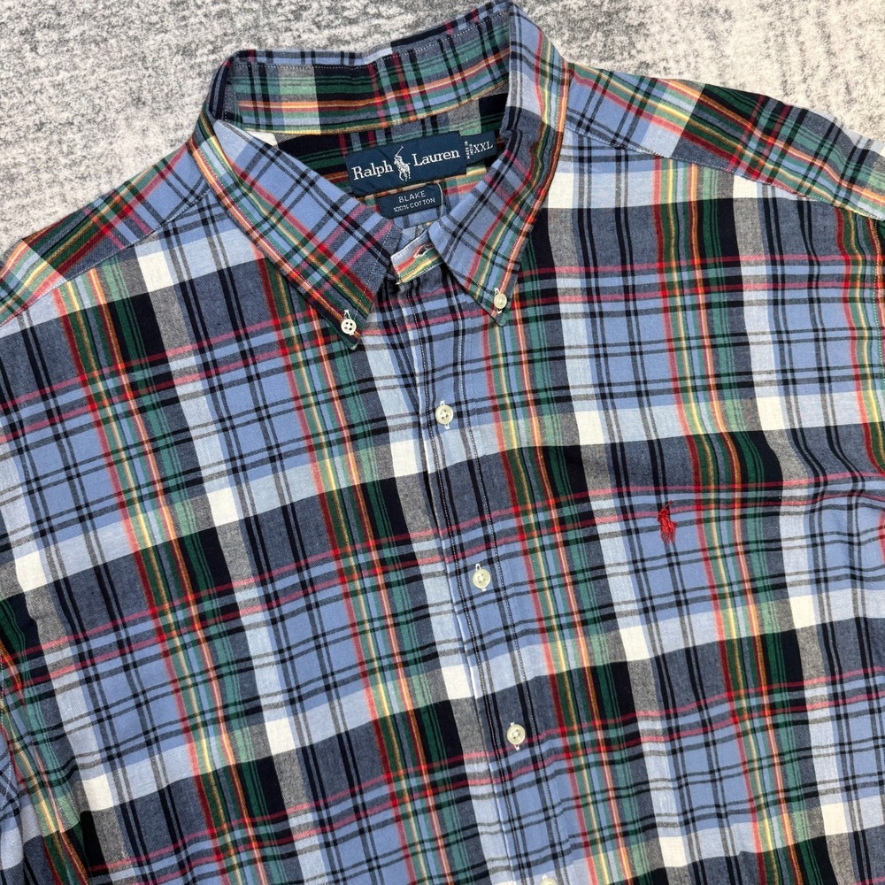 VTG‎ Polo Ralph Lauren Shirt Mens 2XL Multicolor Madras Plaid Blake Relaxed 90s
